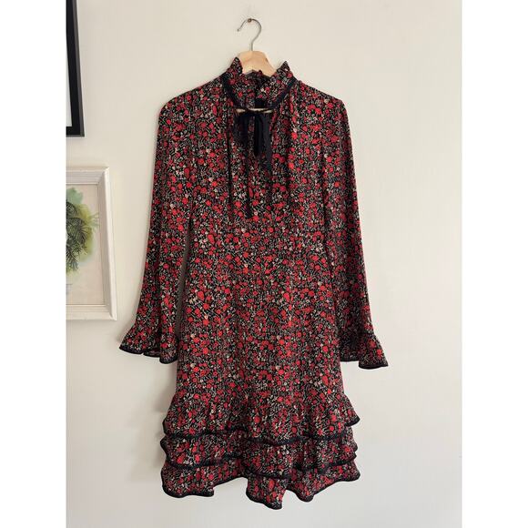 MIKAEL AGHAL Red Black Long Sleeve Mini Dress Size 2 - Picture 2 of 7